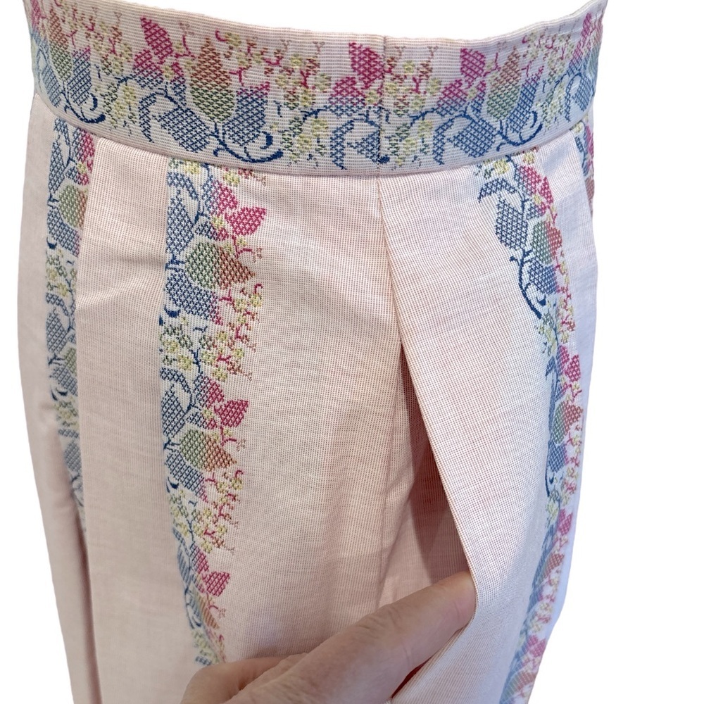 90s GEIGER AUSTRIA PINK & BLUE FLORAL STRIPE PLEAT HIGH WAIST MIDI SKIRT SZ XXS - Picture 7 of 10